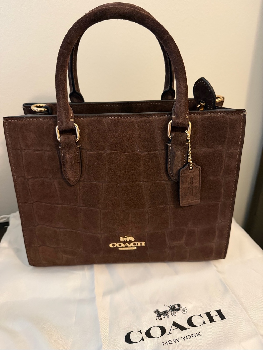 Coach Maggie Small Suede Croc-Embossed Tote